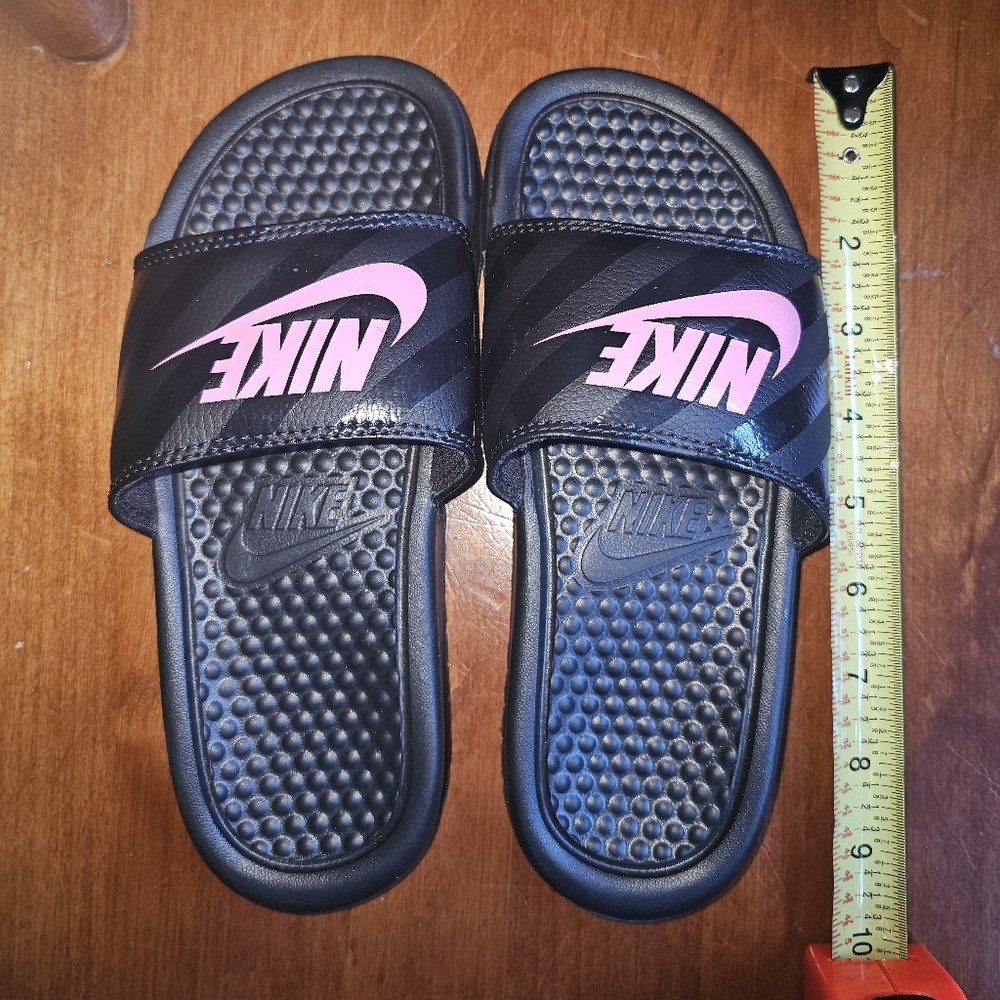 Nike Black and Pink Slide Sandals